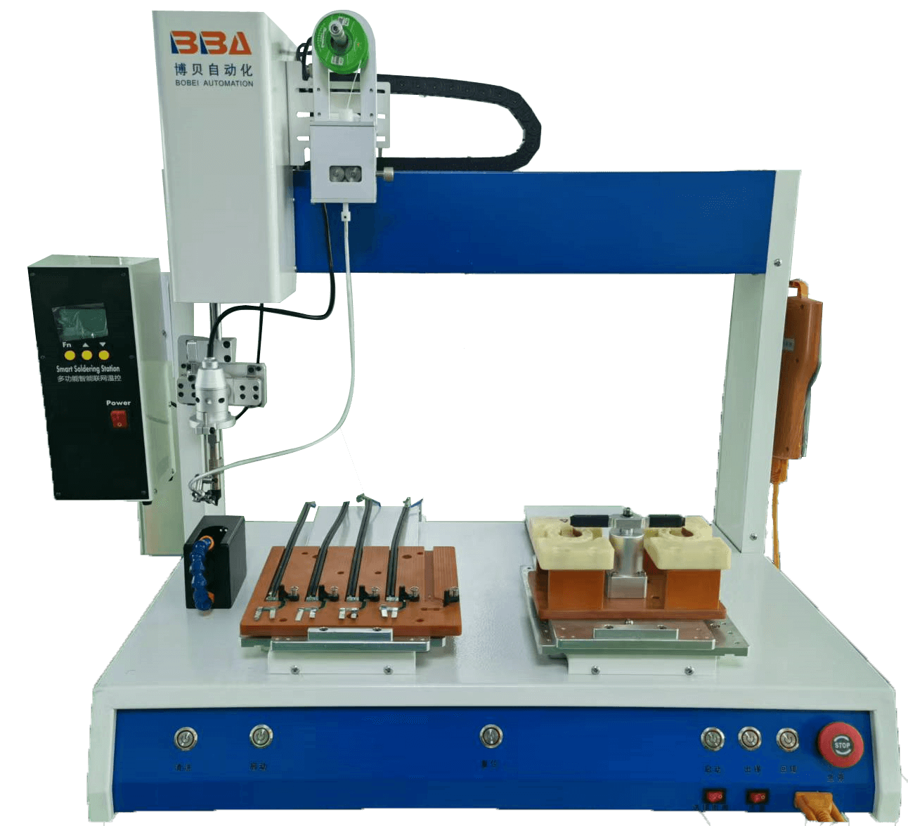 Advanced robotic soldering machine built with intelligent programming for precise soldering of electronic parts and flexible PCB manufacturing systems